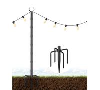 Tigerden 10Ft String Light Poles for Grass & Soil, Outdoor Light Stand with 5-Prong Fork Base, Heavy-Duty Metal Poles for Backyard, Garden & Patio Party Lighting, Rustproof & Adjustable