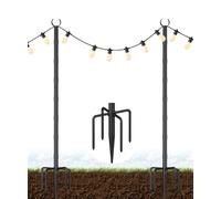 Tigerden 10Ft String Light Poles for Grass & Soil, Outdoor Light Stand with 5-Prong Fork Base, Heavy-Duty Metal Poles for Backyard, Garden & Patio Party Lighting, Rustproof & Adjustable, 2 Pack