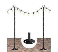 Tigerden 10Ft String Light Poles for Hard Surfaces, Outdoor Light Stand for Backyard, Garden & Patio Party Lighting, Heavy-Duty Metal Poles with Waterproof Finish, Rustproof & Adjustable, 2 Pack