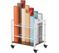 Tigerden Blueprint Storage Rack Cart, 15 Slots Metal Rolling File Holder with Wheels & Adjustable Pads, Mobile Gift Wrapping Paper Organizer for Maps/Posters/Architectural Construction Plans, White