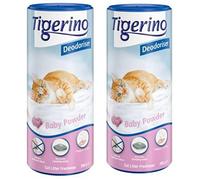 Tigerino Deodorizer, Baby Powder - 2 X 700g Powdery Floral Fragrance With Vanilla, Jasmin And Violet, Rounded Off With Iris And Ceder Wood, Litter Deodorizer With Fine Granules Of Natural Clay