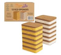 Tigerlily Enterprises 12 Pack Eco Kitchen Sponges - Natural Compostable Non-Scratch Scrub Sponges with Heavy Duty Loofah Scourer for Dishes, Non-Stick Cookware & Household Cleaning