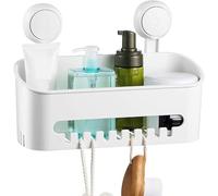 Tigerlily Enterprises Suction Shower Caddy, No Drilling Waterproof Bathroom Shelf Organizer With Strong Vacuum Cups. Removable Wall-Mounted Storage Basket For Toiletries - White