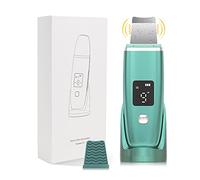 Tigerlily Enterprises Ultrasonic Facial Skin Scrubber Extractor Spatula for Deep Cleansing, Blackhead Remover, Pore Vacuum Cleaner, Facial Massager with 4 Modes & 2 Silicone Covers - Green