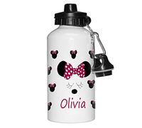Tigerlilyprints Minnie Mouse Bottle,Personalised Metal 400ml Drinks Bottle,Flowers Bottle, Girls Gifts, School Water Bottle, Lunch Bag Bottles.