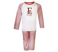 Tigerlilyprints Personalised Christmas Eve Kids Robin Stripy Cotton Pyjamas with Matching Drawstring Bag Red