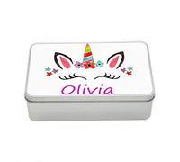 Tigerlilyprints Personalised Girls Hair Storage Tin, Jewelry Box, More Designs, Girls Room Tidy, Bobbles and Clips Storage Box, Birthday Gift UK (Unicorn He)