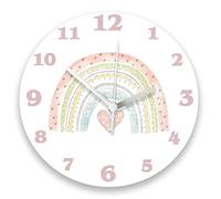 Tigerlilyprints Rainbow Pastel girls wall clock, Nursery Baby Room decor- silent, non ticking, clear easy to read numbers, tell the time kids clock.