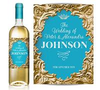 TigerMill Publishing Personalised Gold and Colour Inlay Wine Labels for Any Occasion or Event, Birthday, Wedding, Engagement, Anniversary, Hen Night, Christmas, Congratulations etc (Gold/Blue)