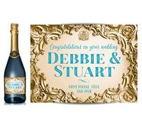 TigerMill Publishing Personalised Gold Baroque Champagne Labels for Any Occasion - Birthday, Wedding, Engagement, Anniversary, Hen Night, Christmas, Congratulations (Gold/Blue Type)
