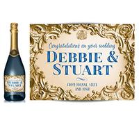 TigerMill Publishing Personalised Gold Baroque Champagne Labels for Any Occasion - Birthday, Wedding, Engagement, Anniversary, Hen Night, Christmas, Congratulations (Gold/Dark Blue Type)