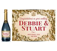 TigerMill Publishing Personalised Gold Baroque Champagne Labels for Any Occasion - Birthday, Wedding, Engagement, Anniversary, Hen Night, Christmas, Congratulations (Gold/Red Type)