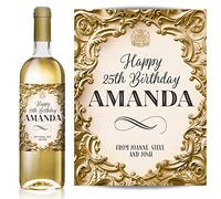 TigerMill Publishing Personalised Gold Effect Wine Labels for Any Occasion or Event, Birthday, Wedding, Engagement, Anniversary, Hen Night, Christmas, Congratulations etc (Gold/Black Type)