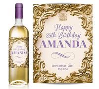 TigerMill Publishing Personalised Gold Effect Wine Labels for Any Occasion or Event, Birthday, Wedding, Engagement, Anniversary, Hen Night, Christmas, Congratulations etc (Gold/Lilac Type)