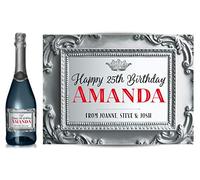 TigerMill Publishing Personalised Silver Effect Baroque Style Champagne Labels for Any Occasion or Event, Birthday, Wedding, Engagement, Anniversary, Hen Night, Christmas etc (Silver/Red)