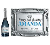 TigerMill Publishing Personalised Silver Effect Baroque Style Champagne Labels for Any Occasion or Event, Birthday, Wedding, Engagement, Anniversary, Hen Night, Christmas etc (Silver/Blue)