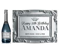TigerMill Publishing Personalised Silver Effect Baroque Style Champagne Labels for Any Occasion or Event, Birthday, Wedding, Engagement, Anniversary, Hen Night, Christmas etc (Silver/Silver)