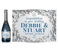 TigerMill Publishing Personalised Silver Effect Champagne Labels for Any Occasion or Event, Birthday, Wedding, Engagement, Anniversary, Hen Night, Christmas etc (Silver/Dark Blue Type)