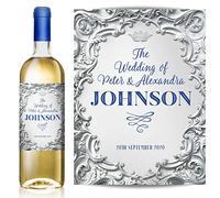 TigerMill Publishing Personalised Silver Effect Wine Labels for Any Occasion or Event, Birthday, Wedding, Engagement, Anniversary, Hen Night, Christmas, Congratulations etc (Silver/Dark Blue Type)