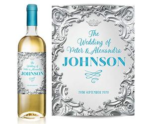 TigerMill Publishing Personalised Silver Effect Wine Labels for Any Occasion or Event, Birthday, Wedding, Engagement, Anniversary, Hen Night, Christmas, Congratulations etc (Silver/Blue Type)