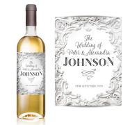 TigerMill Publishing Personalised White Baroque Wine Labels for Any Occasion or Event - Birthday, Wedding, Engagement, Anniversary, Hen Night, Christmas, Congratulations (White/Black Type)