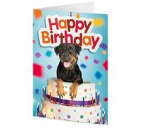 TigerMill Publishing Rottweiler dog emerges from giant birthday cake, greeting card