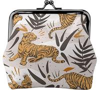 Tigers and Bamboos Pattern Women's Leather Coin Purse, Small Change Pouch with Kiss-Lock Clasp Closure Buckle Wallet for Girl Gift