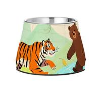 Tigers and Bear in Jungle Raised Pets Water Bowl Non Slip Stainless Steel Cats Basic Bowls for Loving Pet Slow Down Eating