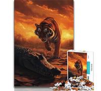 Tigers And Crocodiles Puzzles for Adults Teens 1000pc Puzzle,Challenging Game And Family Play with Fully Interlocking Randomly Shaped Pieces (75x50cm)