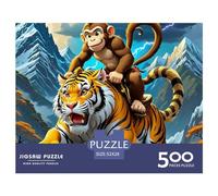 Tigers and Monkeys Thickened Wooden Jigsaw Puzzle for Adults Funny 500 Pieces Stress Relief Toy Educational Game Intellectual Game Home Decor Educational Challenge 500 Pieces (52 x 38cm)