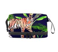 Tigers and Plants Double Layer Cosmetic Bag for Women and Girls, Travel Toiletry Bag Makeup Handy Pouch Organiser Bag with Brush Compartment