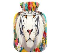 Tigers Animals with Wreaths hot Water Bottle with Soft Cover, 2L hot Compress Bag for Arthritis,Arthritis,bolsas para agua Caliente