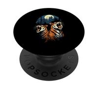 Tigers At The Moon Parody 3 Tiger Moon Wildlife Animal PopSockets Adhesive PopGrip