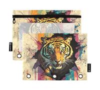 Tigers Breaking Through The Wall 3 Hole Pencil pouching with Clear Window Pencil Bag Big Capacity Binders 3 Ringing for Office Supplies Multicolored 2 PCS
