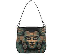 Tigers Breaking Through The Wall Shoulder Bags Women's Trendy Purses Clutch Tote Bag Detachable Straps for Travel Daily, Maya Tribal Mask Green Bronze Orange, One Size