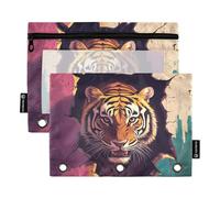 Tigers Breaking Through The Wall Waterproof Binder pouching with Clear Window Soft Pencil case with Zipper Reinforced Grommets Pocket folders for 3 for Classroom School Office Supplies