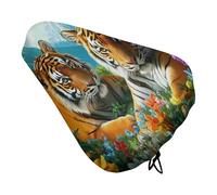 Tigers Colorful Flowers Waterproof Bike Seat Cover Printed Protective Saddle Covers for Most Bicycles Cycling