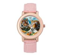 Tigers Colorful Flowers Women Simplicity Watch with Leather Strap Easy Reader Ladies Wristwatch