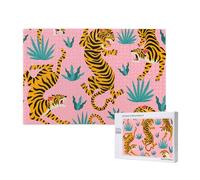 Tigers Dancing On Pink Asian Tiger Gold Orange And Black Animal Print,1000 Pieces Wooden Jigsaw Family Game Jigsaw Puzzles for Adults Teens Home Decor