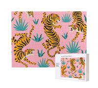 Tigers Dancing On Pink Asian Tiger Gold Orange And Black Animal Print,500 Pieces Wooden Jigsaw Family Game Jigsaw Puzzles for Adults Teens Home Decor