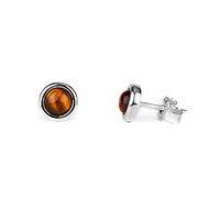 Tiger's Eye and 925 Sterling Silver Simple Minimal Round Stud Earrings, Bridesmaid Jewellery