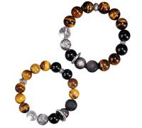 Tiger's Eye Bracelet, Natural Gemstone Obsidian Beaded Bracelet - Elastic Adjustable Wristband B)