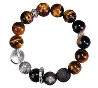 Tiger's Eye Bracelet, Natural Gemstone Obsidian Beaded Bracelet - Elastic Adjustable Wristband (A (Women's Style))