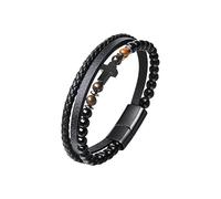 Tigers Eye Stone Mens Catholic Faith Bracelet Classic Handmade Braided Cross Layered Bracelet Mens Braided Leather Wide Wristbands Christmas Jewelry Gifts Tiger Eye Stone Buckle (Black) 23Cm
