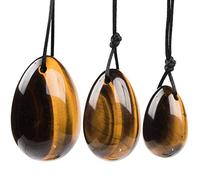 Tiger's Eye Yoni Eggs, June&Ann Set of 3 Drilled Natural Chakra Healing Yoga Exercise Eggs with String Massage Stones Ben Wa Ball for Women to Train Pelvic Muscles Kegel Exercise