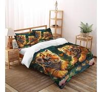 Tiger's Friend Bedding Sets Duvet Cover Set 3 Pcs with 2 Pillowcases 3D Print Cute Animals Soft Lightweight Quilt Cover with Zipper for Boys & Girls Double（200x200cm）