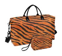 Tigers Fur Pattern Black Orange Decorative Personal Item Travel Bag Workout Bag with Adjustable Strap for Gym 2 Pcs Set Bolsa para viajar en Avion de Mujer