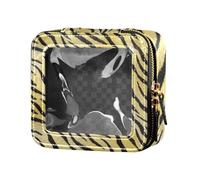 Tigers Fur Print Black and Yellow Cute Travel Makeup Bag Clear Cosmetic Bag for Flying