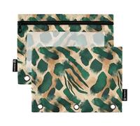 Tigers Fur Print Gold and Cyan Binder pouching Zipper with Clear Window Soft Pencil case Big Capacity Pockets 3 Hole Punched for School, Office & Home Multicolored 2 PCS