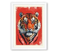 Tiger's Gaze Modern Framed Wall Art Print A2 (59.4×42cm) White, Wall Decor for Living Room, Bedroom, Office & Home, Ready to Hang, Art Gift